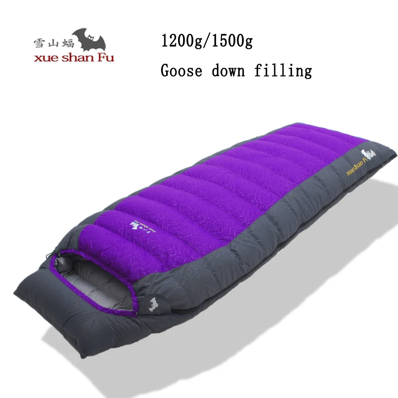 

Xueshanfu High Quality 1200/1500g Goose Down Filling Outdoor Camping Comfortable Breathable Sleeping Bag Slaapzak