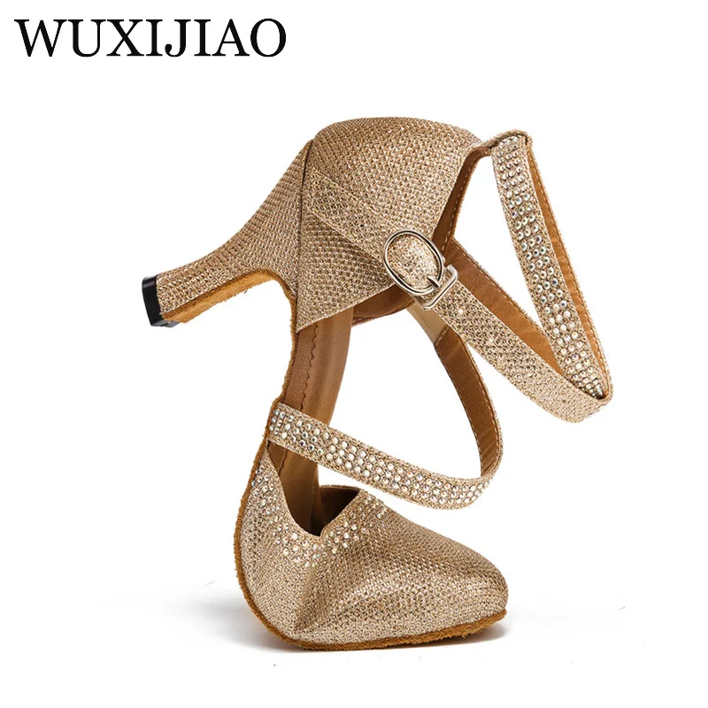 WUXIJIAO Women Latin Dance Shoes Salsa Shoes Social Party Shoes for Female Tango Samba Ballroom Dance Shoes Heel 7.5cm