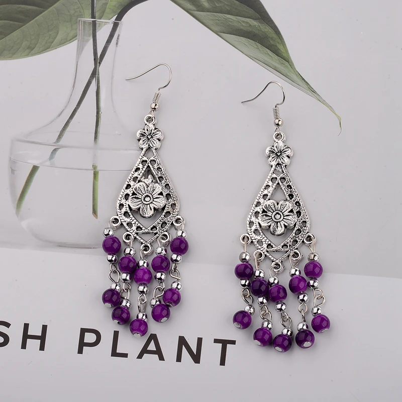 2020 Fashion Jewelry Wholesale Vintage Tibetan Multicolor Tassel Long Section Round Beads Women Dangle Earring Pendant