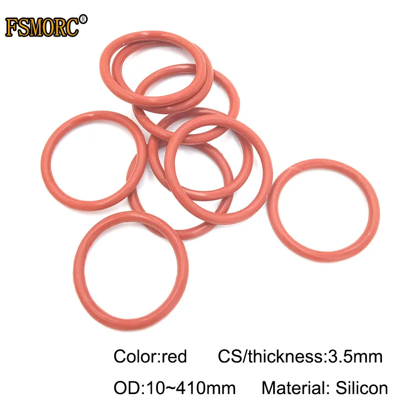 

OD10mm~410mm*3.5mm Thickness red silicon o-rings no poison Food Grade Seals gasket Heat Resistance O Ring Seals Gaskets