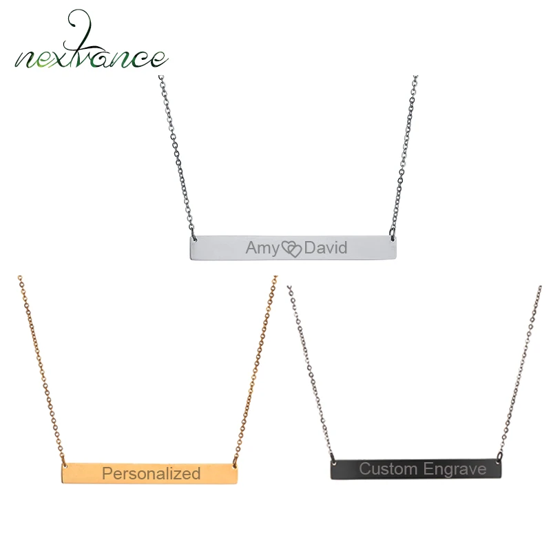 Nextvance Stainless Steel Custom Engrave Bar Necklace Personalized Nameplate Pendant Necklaces For Women Men Gift