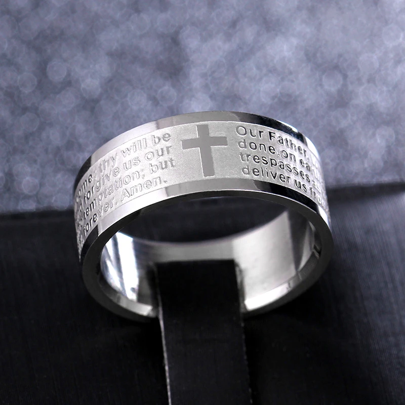 Christian Cross Bible Ring Stainless Steel Rings Wedding Couple Ring Fine Jewelry