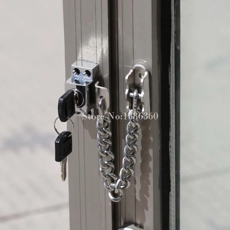 Wholesale DHL 12PCS Stainless Steel Casement Window Window Restrictors Child Safety Security Chain Lock Keyed Alike JF1148