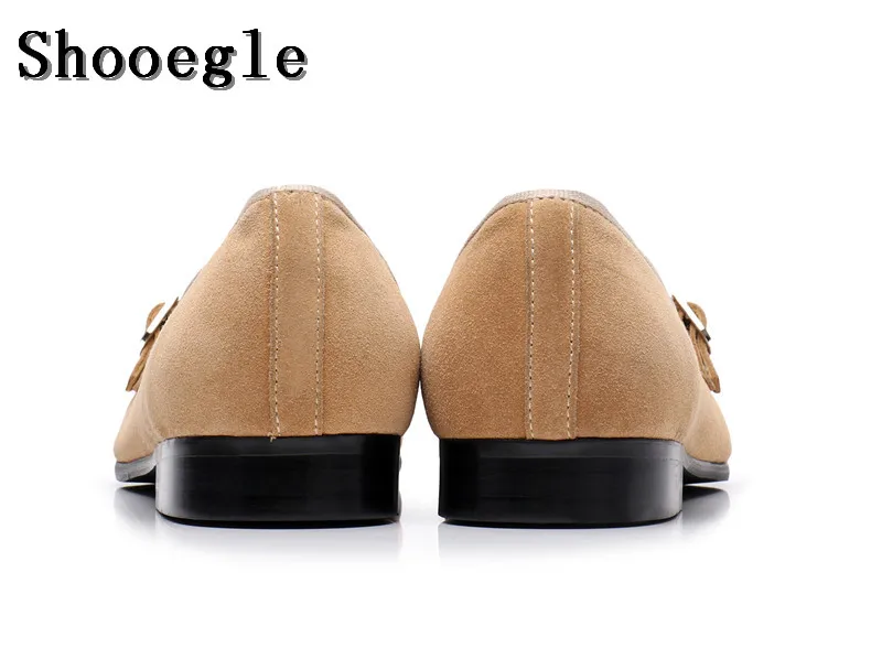 Shooegle Vintage-Stil Männer Freizeit schuhe Doppel Mönch Riemen braune Schnalle Slipper Wildleder Hochzeits feier hochwertige Kleid Schuhe Mann