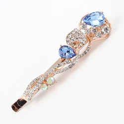 1 PC hair clip women flower rhinestones blue pink purple girls hot brand hairclip K9 crystal stones golden alloy head jewelry