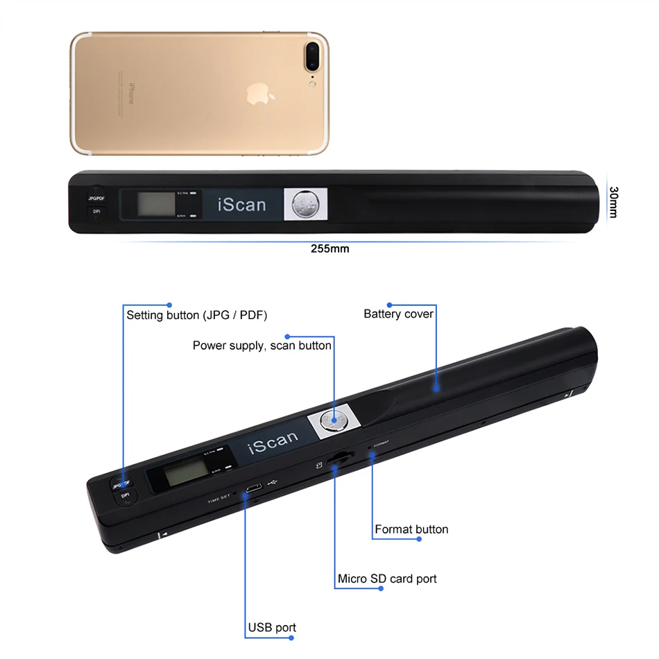 Mini Portable iScan Scanner 900DPI A4 Book Scanner LCD Display JPG/PDF Format Document Image Iscan Handheld Scanner A4 Scaner