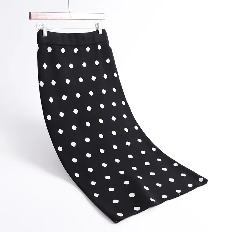 2024 Autumn Women Skirts High Waist Knitting Women Bodycon Long Skirt Faldas Jupe Femme Saia Dots Print Women Sexy Pencil Skirt