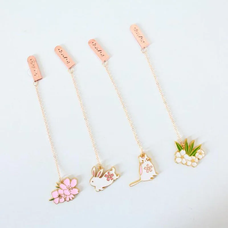 Kawaii Metal Bookmark Cute Cherry Blossom Rabbit Bookmarks For Books Paper Clips Paper Page Marker Stationery School Supplies