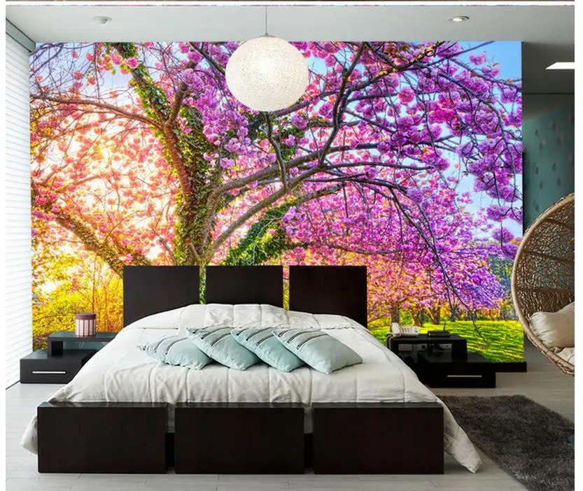 Home Decoration Garden cherry tree vines cherry blossoms blooming background wall room modern wallpaper