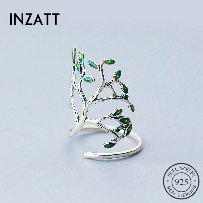 SOFTPIG Exquisited Tree Shape Women Sterling-925silver Women Ring  Trendy Green Spray Paint Leaf Fine Jewelry Bijoux