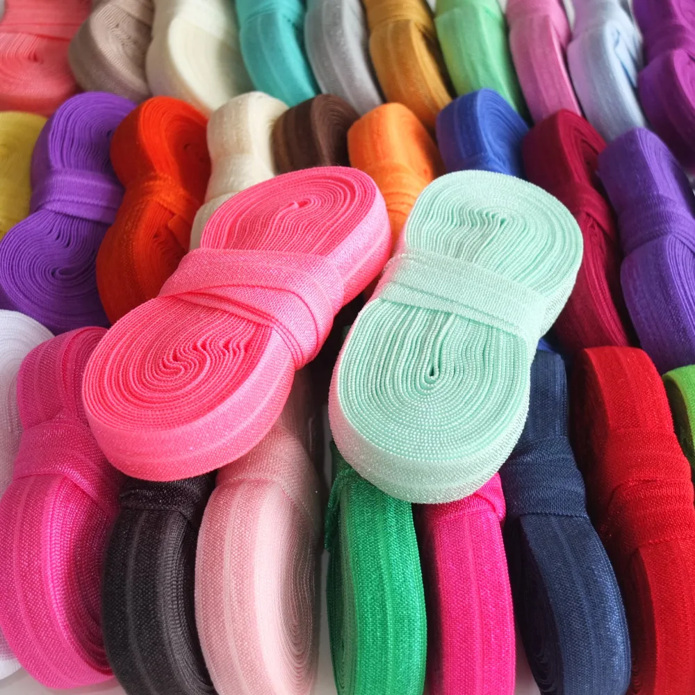 5 yards/color Fold Over Elastic 16MM FOE Nylon Elastic Ribbon DIY Hair Ties Headbands Hair Bow Supplies Accessories