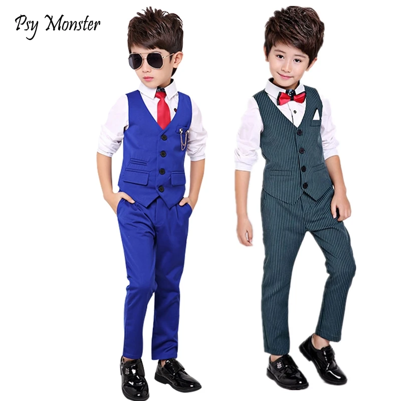 Boys Formal Suit for Weddings Prom Party Tuxedo Dress kids Weeding Sets Vest Pants 2pcs Costumes Children Birthday Suit Set