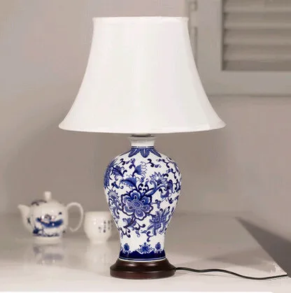 Chinese jingdezhen blue&white porcelain flower Table Lamps Retro warm cloth art E27 LED lamp for bedroom&foyer&tea table ZLTD032