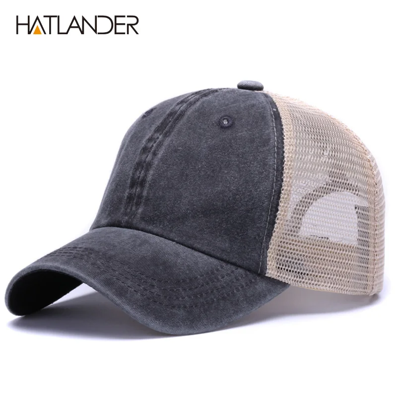 HATLANDER Casual solid baseball caps mesh truck cap outdoor summer sun hats mesh gorras chapeau adjustable cotton snapback cap