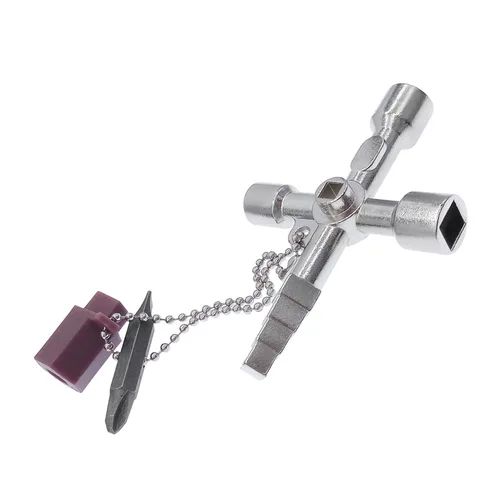 Imagen 2 del producto Llave Universal cruzada multifunción para gabinete eléctrico, llave triangular 5 en 1, aleación de válvula de gabinete de ascensor eléctrico de tren