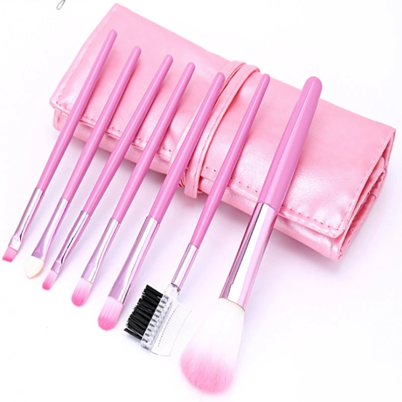 50 bộ/lô 7 cái/bộ Trang Điểm Brushes Set Nhựa xử lý Mỹ Phẩm Foundation Đỏ Mặt bàn chải bóng mắt bàn chải lông mày 6 màu sắc