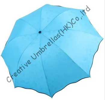 Water flower printed,90T pongee,100%sunshade, colour changing,arched shape manual umbrellas,three fold,fashional virgin parasols