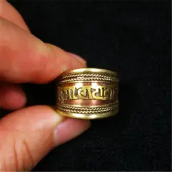 Tibetan Red Brass Mantras man rings Tibet OM MANI PADME HUM Amulet open Adjustable Ring R115