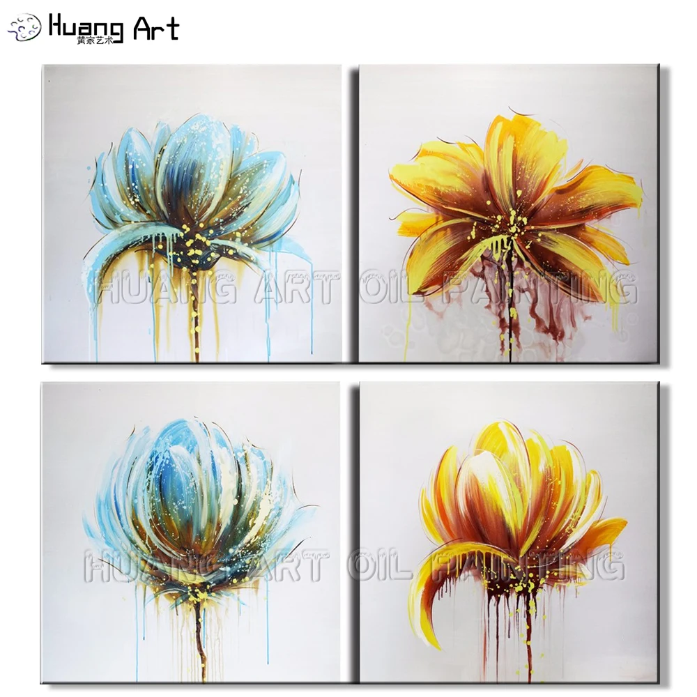 Modern Abstract Flower Oil Painting Artist Hand-painted High Quality Blue or Orange Flower Oil Painting for Room Decor Wall Art