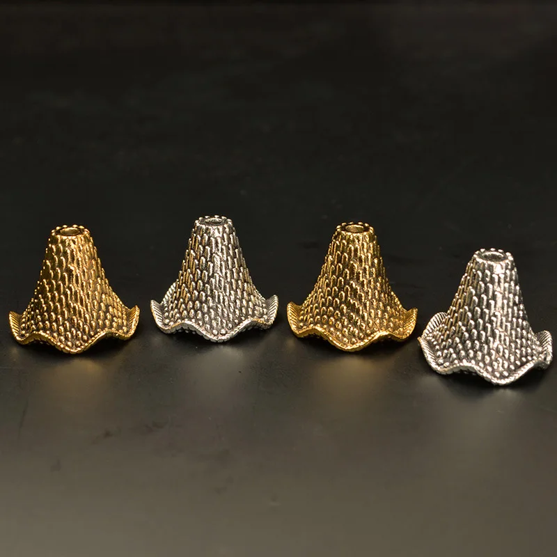 10 sztuk/partia Craft kształt rogu koraliki ze stopu Cap 20x16mm złoty/srebrny ręcznie robione kolczyki kurtki frędzle zaślepki DIY tworzenia biżuterii urok — zdjęcie 3