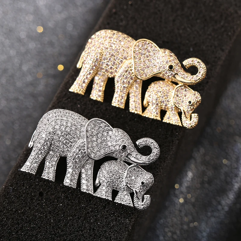 Lovely Elephants Zircon Brooches Pins Rhinestone Animal Brooch Elephant Baby & Mother Jewelry Brooches 2020 Mother's Day Gift image 3