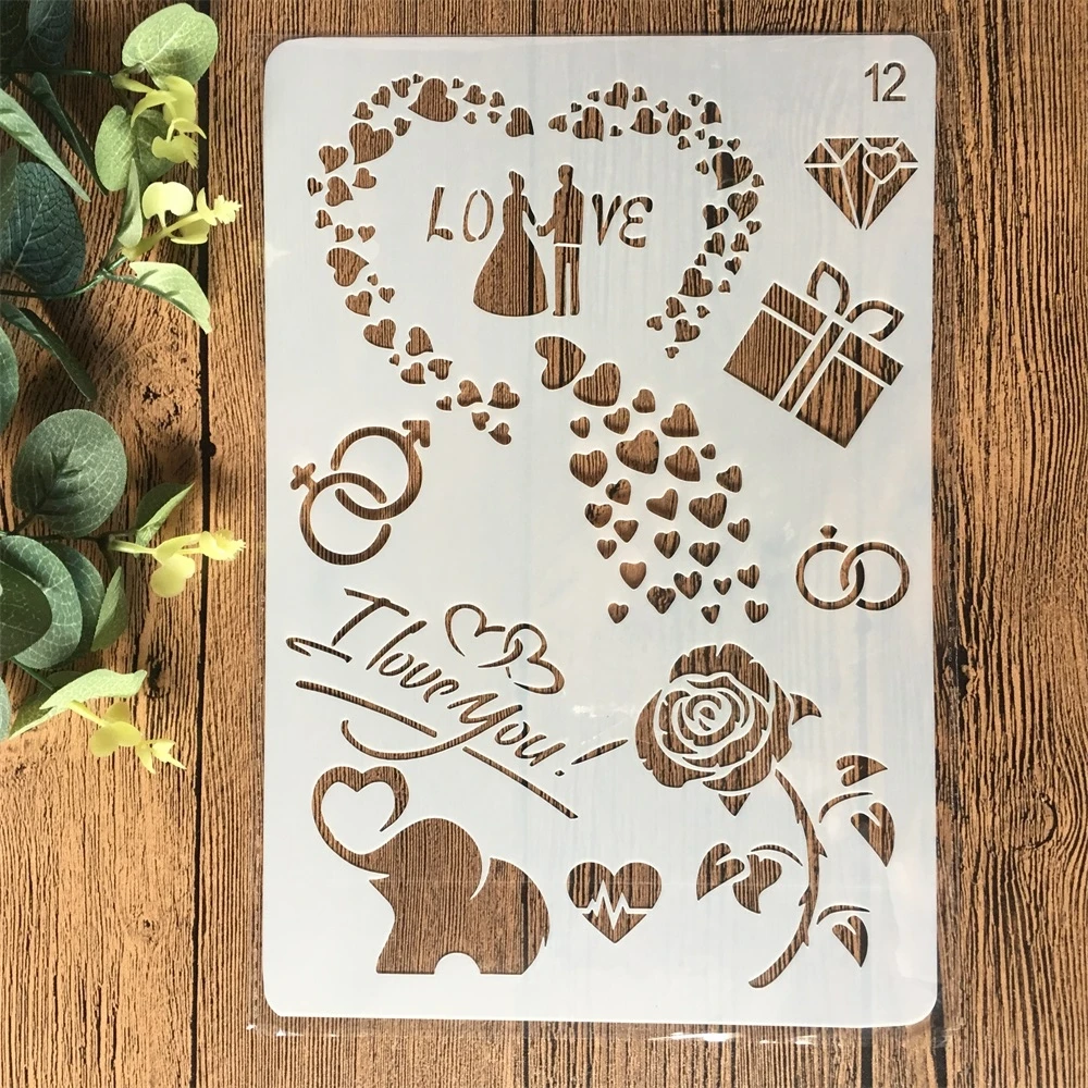 4Pcs/Set 26cm Wedding Birthday DIY Craft Layering Stencils Painting Scrapbooking Stamping Embossing Album Paper Card Template