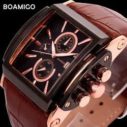 BOAMIGO-relojes de cuarzo con correa de cuero para hombre, cronógrafo con fecha automática, analógico, informal, a la moda, masculino