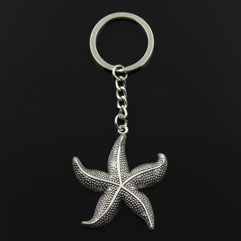 

Fashion 30mm Key Ring Metal Key Chain Keychain Jewelry Antique Bronze Silver Color Plated Starfish 50x43mm Pendant