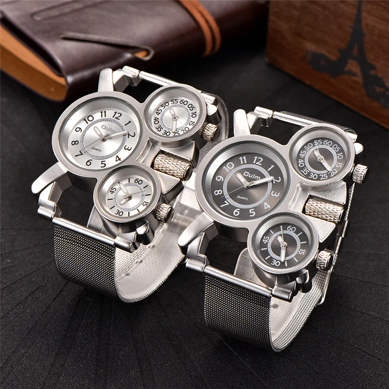 Oulm Three Time Zones Men Quartz Watches Casual Multiple Time Zone Watch Unique Luxury Men\'s Sport Wristwatch relogio masculino