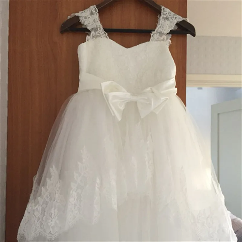 Lace Flower Girls Dresses for Wedding Ruffles Ribbon Bow Sash Girls First Communion Dresses Prom Party Gowns