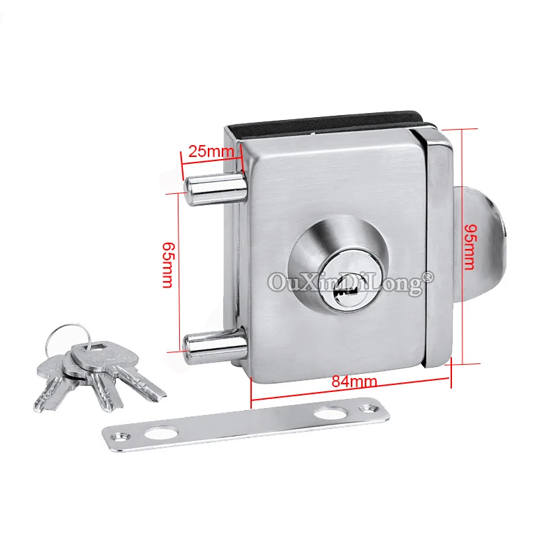 High Quality 1Piece Stainless Steel Glass Door Locks With 3PCS Keys No Drilling Silver Tone