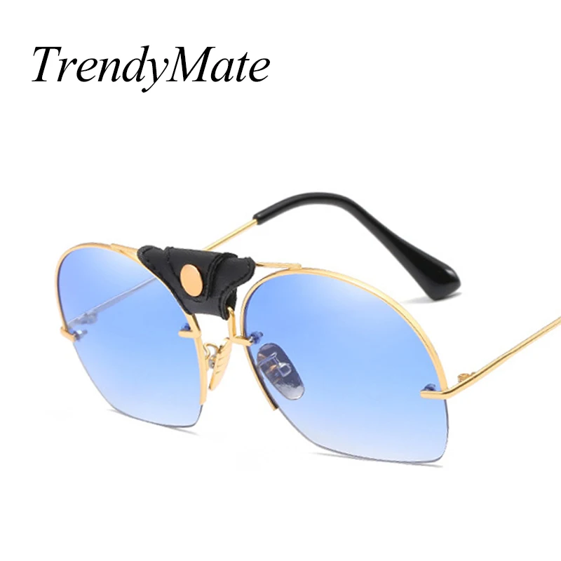 

Newest Half Frame Sunglasses Women Brand Designer Big Frame Sun Glasses Women Fashion Sunglass Men Blue Integrated Shades 1519T