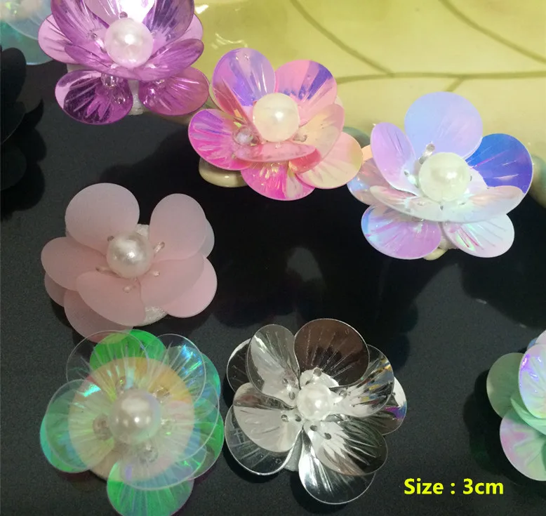 10 Pz/lotto Handmade Paillettes Perline Patch Fiore Applique Clip di Capelli, Borse, Spilla, Vestiti Cucire o colla