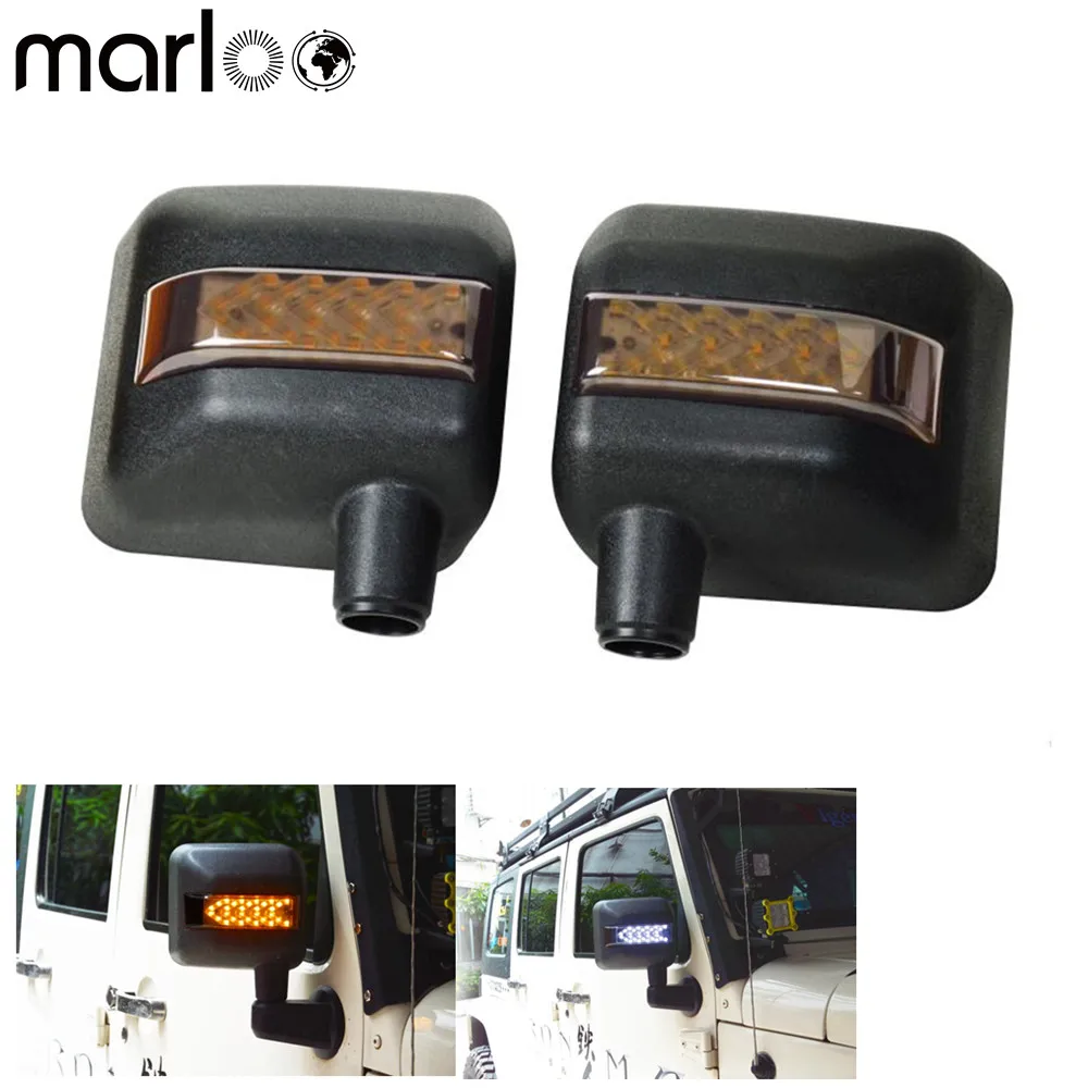 

For Jeep Wrangler JK JKU Side View Mirrors Housing with White DRL Amber LED Turn Signal Lights