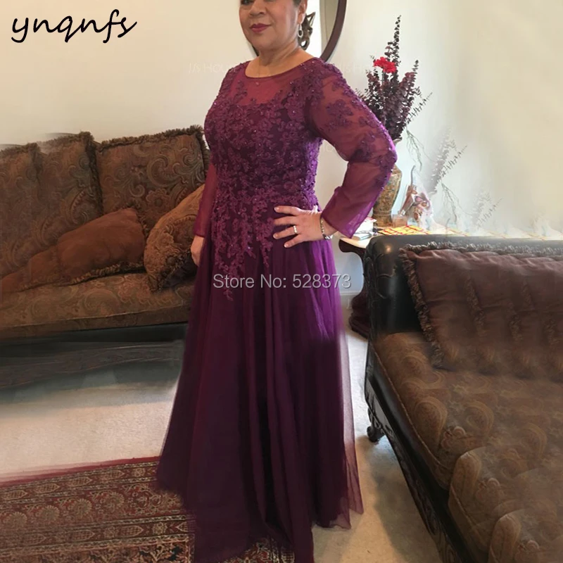 YNQNFS MD278 Elegant Long Sleeve A Line Mother of the Bride Dresses Plus Size Abiye Evening Wear Formal Gown Vestidos 2019