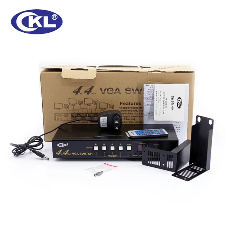 CKL-444R Hoge-end VGA Switch Splitter Box met audio 4 in 4 uit 2048*1536 450 MHz voor PC Monitor wih IR Afstandsbediening RS232 Controle