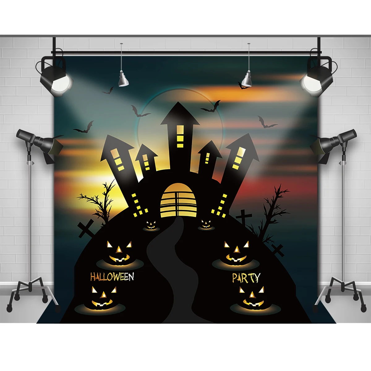 Allenjoy-fondo fotográfico de vinilo para estudio fotográfico, vinilo para sesión fotográfica, calabaza, murciélago, castillo, cementerio, Halloween, bebé encantador