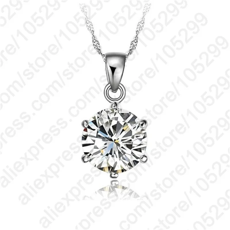 Classic 6 Claw Cubic Zircon Pendant 925 Sterling Silver Necklace for Women Engagement & Wedding Jewelry