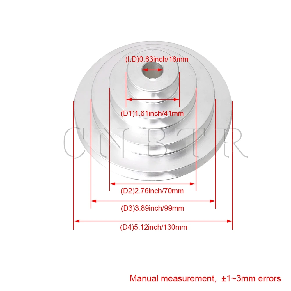 CNBTR Inner Dia 16mm Bore Aluminum 4 Step Pulley Belt Outer Dia 41-130mm