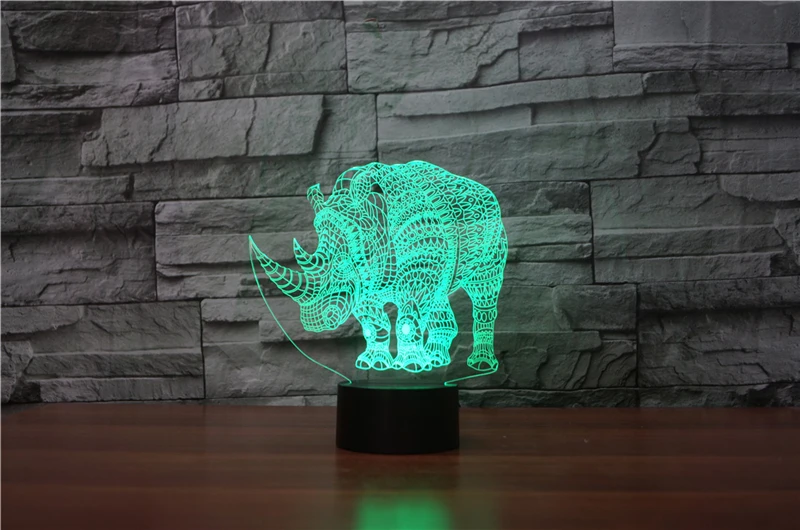 3D ночник Ainmal rhinoceros, светодиодный светильник с питанием от USB или аккумулятора, ночник для спальни, 7 цветов, прикроватная лампа, украшение, отличная идея для подарка