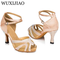 WUXIJIAO satin crystal rhinestone salsa tango ballroom dancing shoes Latin dancing shoes and dance shoes