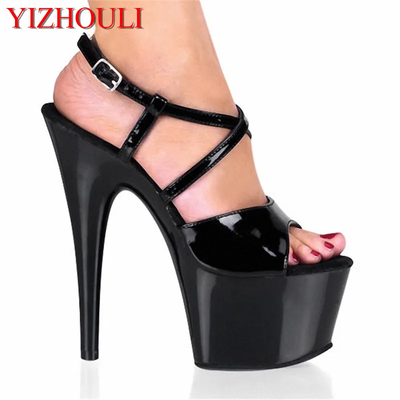 

Leather cross 17cm crystal high-heeled shoes/sandals/fashion show of the lacquer that bake shoes