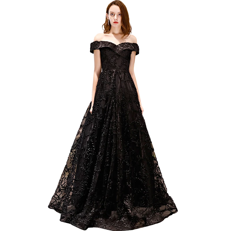 JaneVini-vestidos de dama de honor largos de encaje negro, elegantes, para boda, cuello Barco, sin mangas, línea A, longitud hasta el suelo, tul, fiesta de graduación