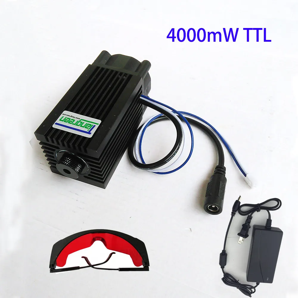 

4W 450nm 445nm 4000mW Laser Engraving DC12V Focusable Blue Module with TTL Power supply, send glasses as gift