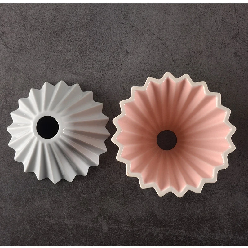 Espresso Coffee Filter and Wooden Tray Flowers Ceramic Coffee Filter Cup Coffee Accessories Funnel Drip Hand Cup Filter