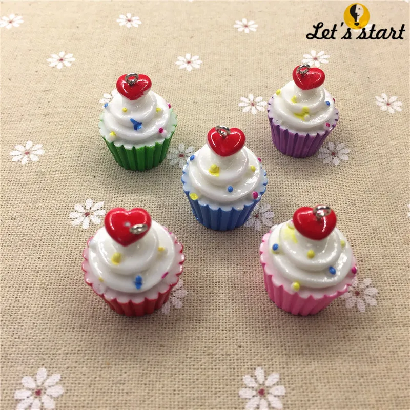 lets start!set 10pcs,3D cake.mixed color.Resin Paper cup cake,food simulation Cabochon for phone/key chain decoration,DIY27x18mm