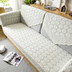 White Lace Sofa Cover, Stereo Flower Sofa Towel, Couch Cover for Armrest, Backrest Seat Cushion, DIY Home Furniture, 1 Pc