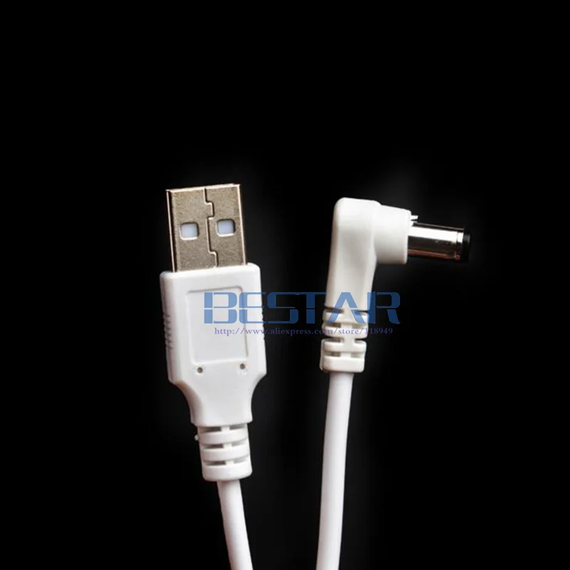 Biała wtyczka kabla zasilającego USB do DC 5.5*2.1 5.5*2.1mm 5.5mm x 2.1mm 5.5x2.1mm Jack kątowy L kształt kabel do ładowania 1M