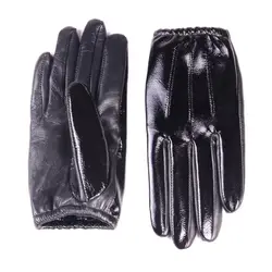 Guantes cortos tácticos de piel de cabra para mujer, accesorio negro brillante, charol, retráctil, para pantalla táctil