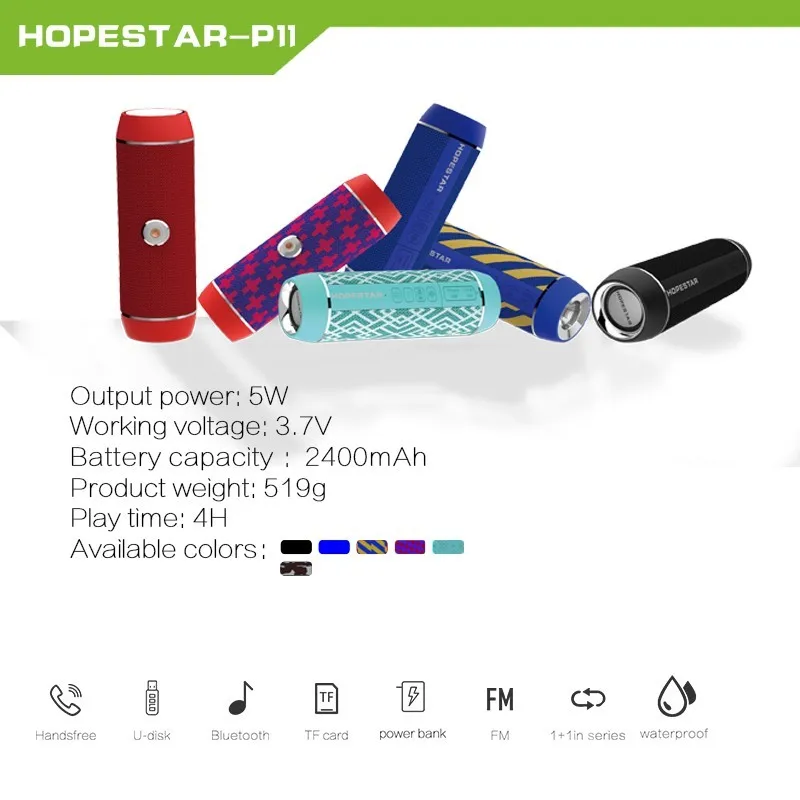 HOPESTAR P11 Altavoz Bluetooth undurchlässig al aire libre altavoces inalmbricos bicicleta porttil Subwoofer Bass Power Bank + LE